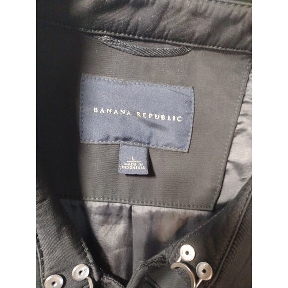 Banana Republic Womens Sz L Black Trench Coat Rain Jacket Old Money Quiet Luxury - Picture 4 of 13